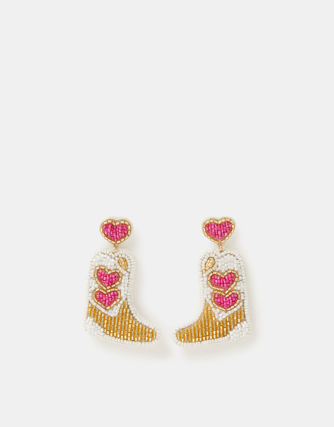 Beaded Cowboy Boot Drop Earrings, , large