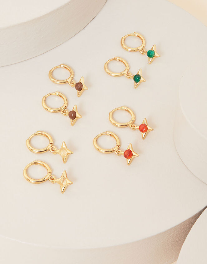 14ct Gold-Plated Birthstone Huggie Hoops, Multi (BRIGHTS-MULTI), large