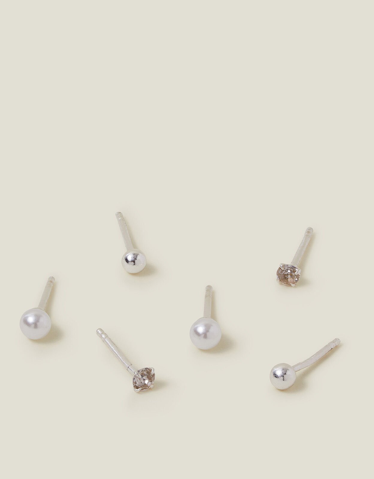 3 Pack Sterling Silver Plated Pearl Mix Stud Earrings Sterling Silver Accessorize Global