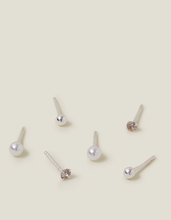 3-Pack Sterling Silver-Plated Mixed Studs, , large