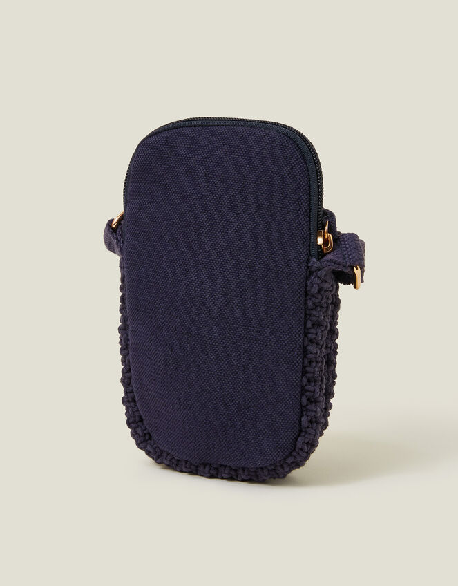 Macrame Phone Bag, Blue (NAVY), large