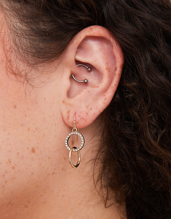Linked Circles Short Drop Earrings, Gold (GOLD), large
