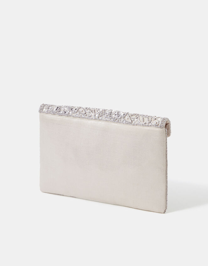 Floral Embellished Envelope Clutch Bag, Silver (SILVER), large