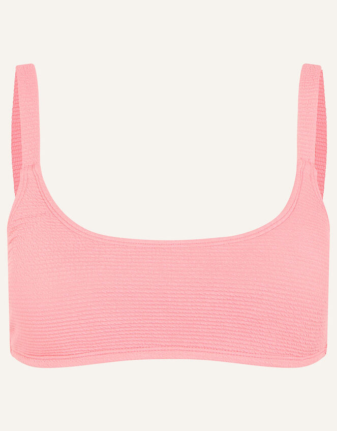 Crinkle Scoop Neck Crop Bikini Top, Pink (PINK), large