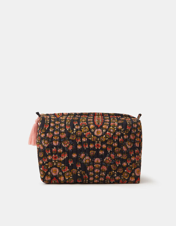 Large Floral Print Quilted Wash Bag, , large