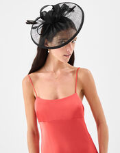 Bow Feather Disc Fascinator, Black (BLACK), large