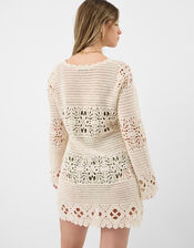 Crochet Long Sleeve Cover Up, Natural (NATURAL), large