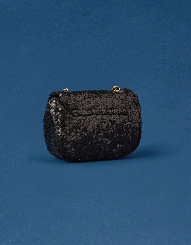 Mini Sequin Chain Cross-Body Bag, Black (BLACK), large