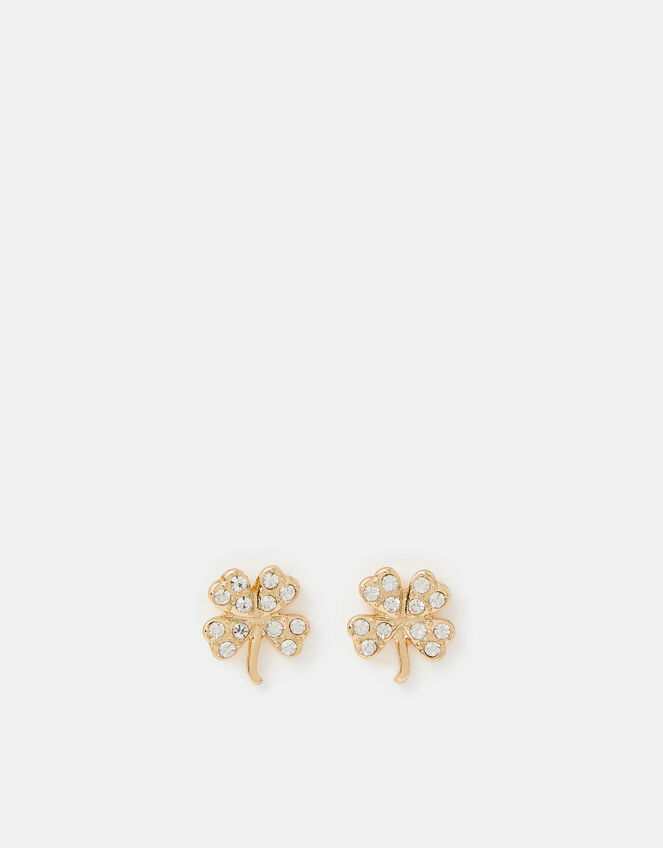 Diamanté Clover Stud Earrings, , large