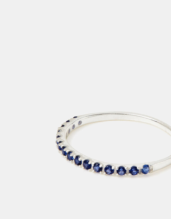 Sterling Silver Blue Pavé Ring, Silver (ST SILVER), large
