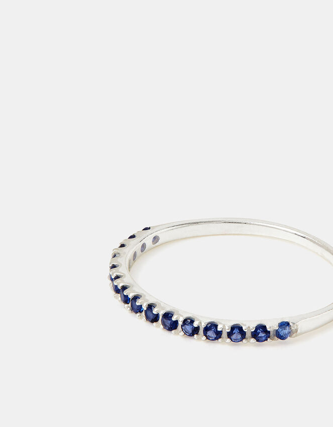 Sterling Silver Blue Pavé Ring, Silver (ST SILVER), large