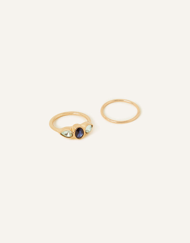 Oval Gem Stacking Rings Set of Two, Blue (BLUE), large