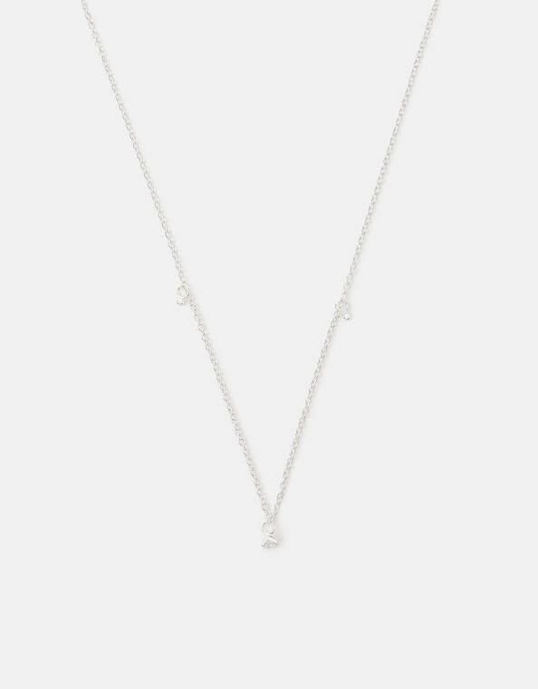 Sterling Silver Diamanté Pendant Necklace, , large