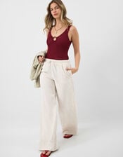 Ring Detail Crinkle Textured Swimsuit, Red (BURGUNDY), large