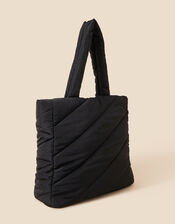 Quilted Shopper Bag in Recycled Nylon, Black (BLACK), large