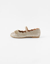 Girls Scalloped Ballerina Flats, Gold (GOLD), large