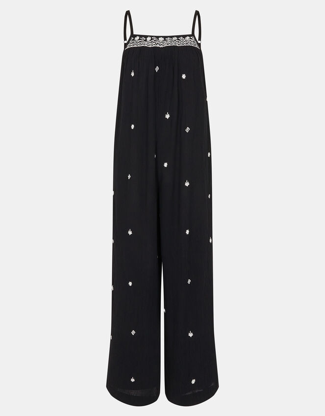 Embroidered Beach Jumpsuit, Black (BLACK), large