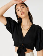Tie Front Co-ord Top, Black (BLACK), large