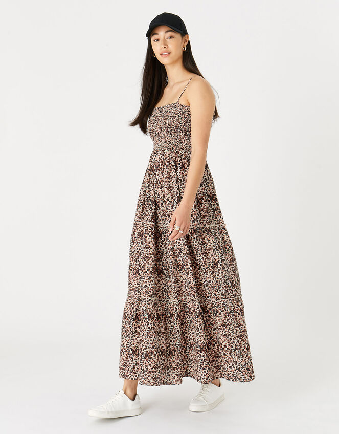 Leopard Bandeau Maxi Dress , Brown (BROWN), large