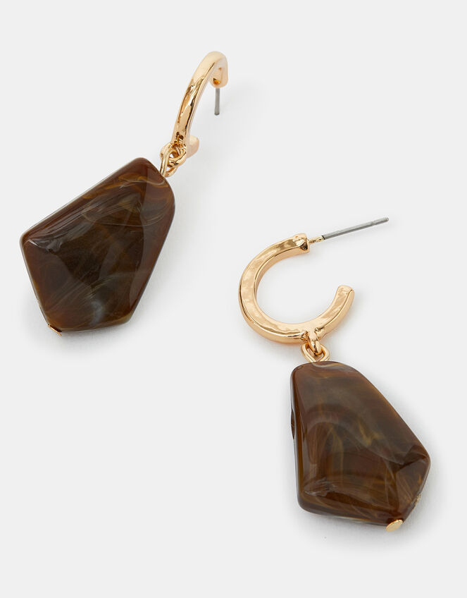 Marble Resin Hoop Drop Earrings, , large