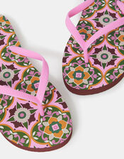 Tile Print Flip Flops, Natural (NATURAL), large