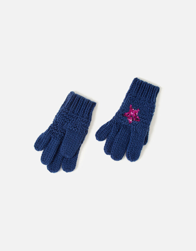 Girls Star Gloves , Blue (NAVY), large
