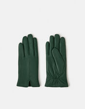 Fleece Lined Touchscreen Leather Gloves, Green (GREEN), large