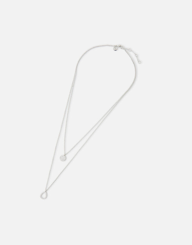 Platinum-Plated Layered Drop Pendant Necklace, , large