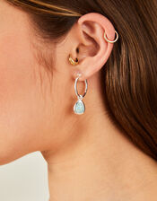 Sterling Silver-Plated Turquoise Drop Earrings, , large
