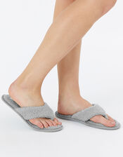 Borg Toe Thong Slippers, Grey (GREY), large