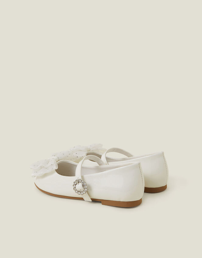 Girls Patent Bow Ballet Flats, Ivory (IVORY), large