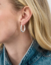 Sterling Silver-Plated Chunky Oval Hoops, , large