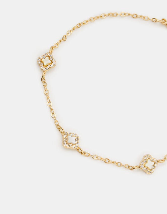14ct Gold-Plated Mother of Pearl Clover Bracelet, , large