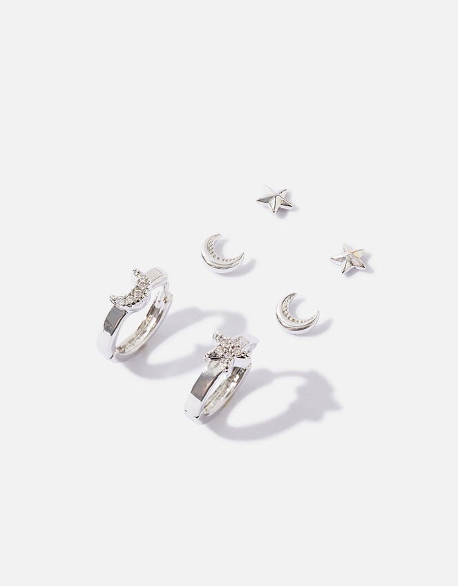 Platinum-Plated Celestial Earring Set of Three, , large