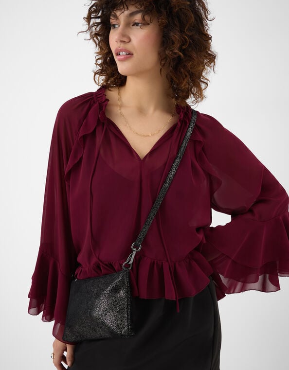 Metallic Leather Crossbody Bag, Black (BLACK), large