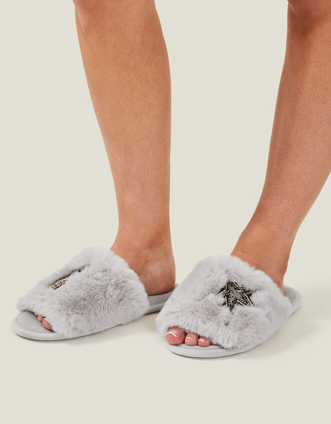 Faux Fur Planet Mule Slippers, Grey (GREY), large