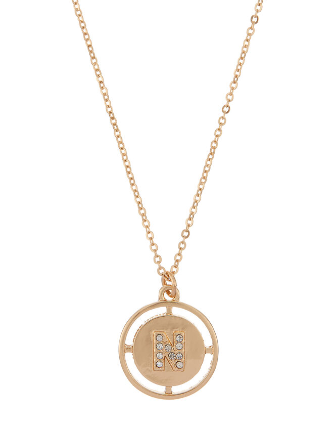 Sparkle Initial Coin Pendant Necklace - N, , large