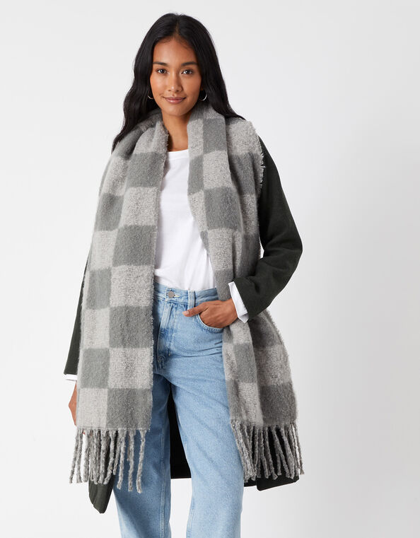 Checkerboard Fluffy Scarf, , large