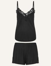 Lace Trim Short Pyjamas Set, Black (BLACK), large