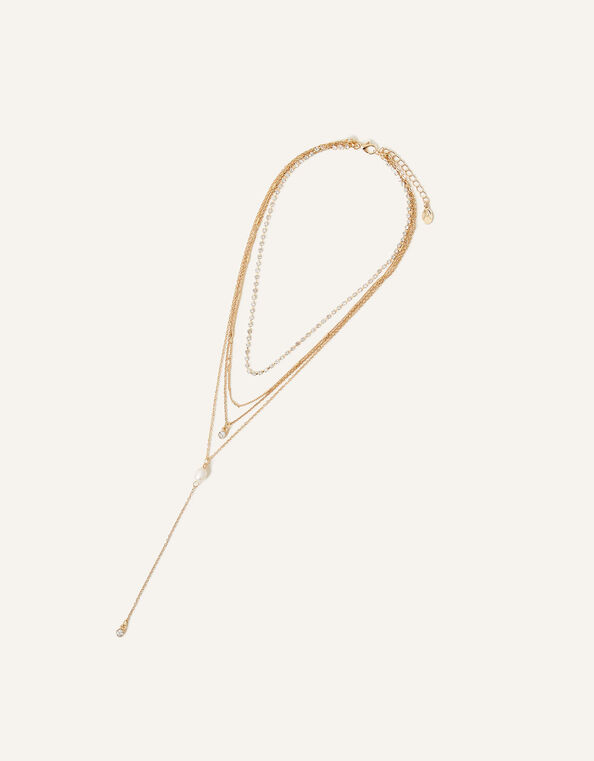 Layered Pearl Y Chain Necklace, , large