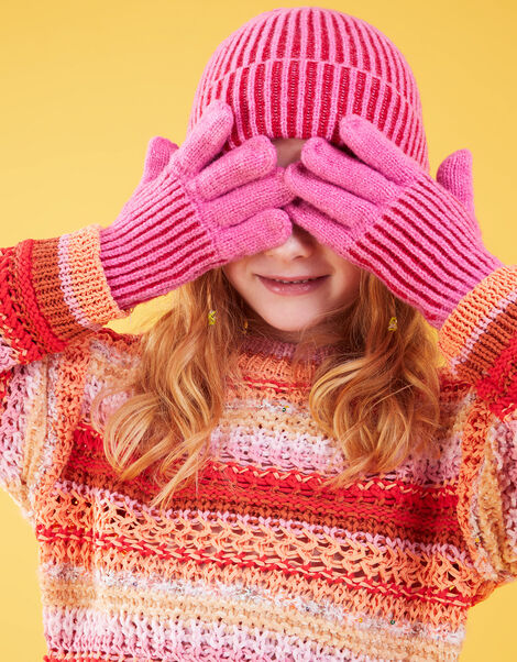 Girls Hat and Gloves Set, Pink (FUCHSIA), large