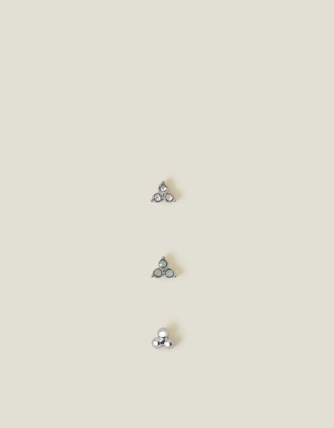 3-Pack Platinum-Plated Surgical Steel Crystal Flatback Stud Earrings, , large