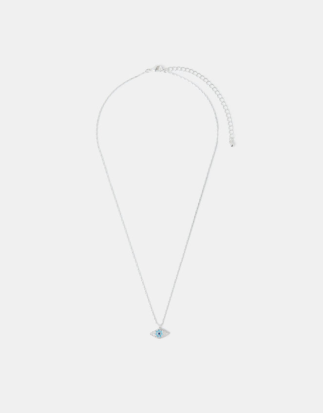 Sterling Silver-Plated Evil Eye Pendant Necklace, , large