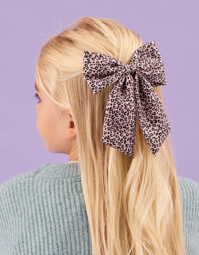 Girls Leopard Print Bow Barrette Hair Clip, , large