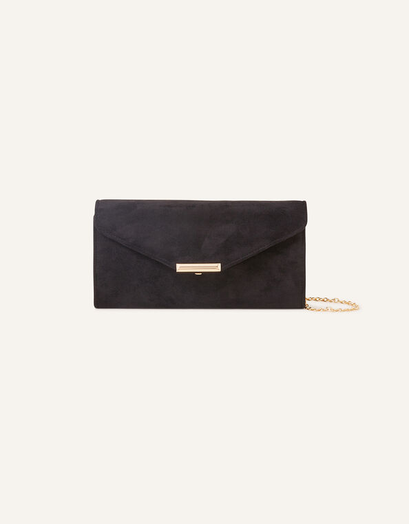 Suedette Envelope Clutch Bag Black, Black (BLACK), large