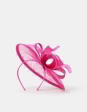 Bow Feather Disc Fascinator, Pink (FUCHSIA), large