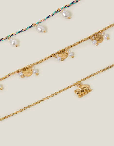 3-Pack Mix Elephant Charm Anklets, , large