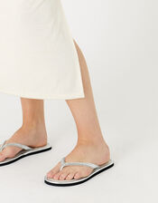 Crystal Embellished Seagrass Flip Flops, Silver (SILVER), large