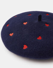 Heart Embroidered Wool Beret, , large