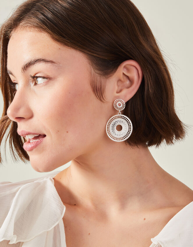 Filigree Disc Drop Earrings, Silver (SILVER), large